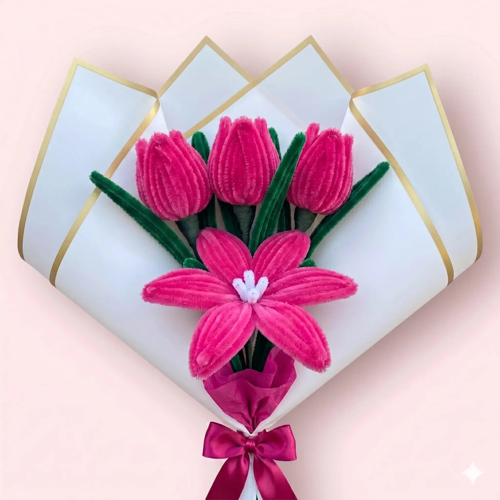 Ramo de 1 Lirio y 3 Tulipanes