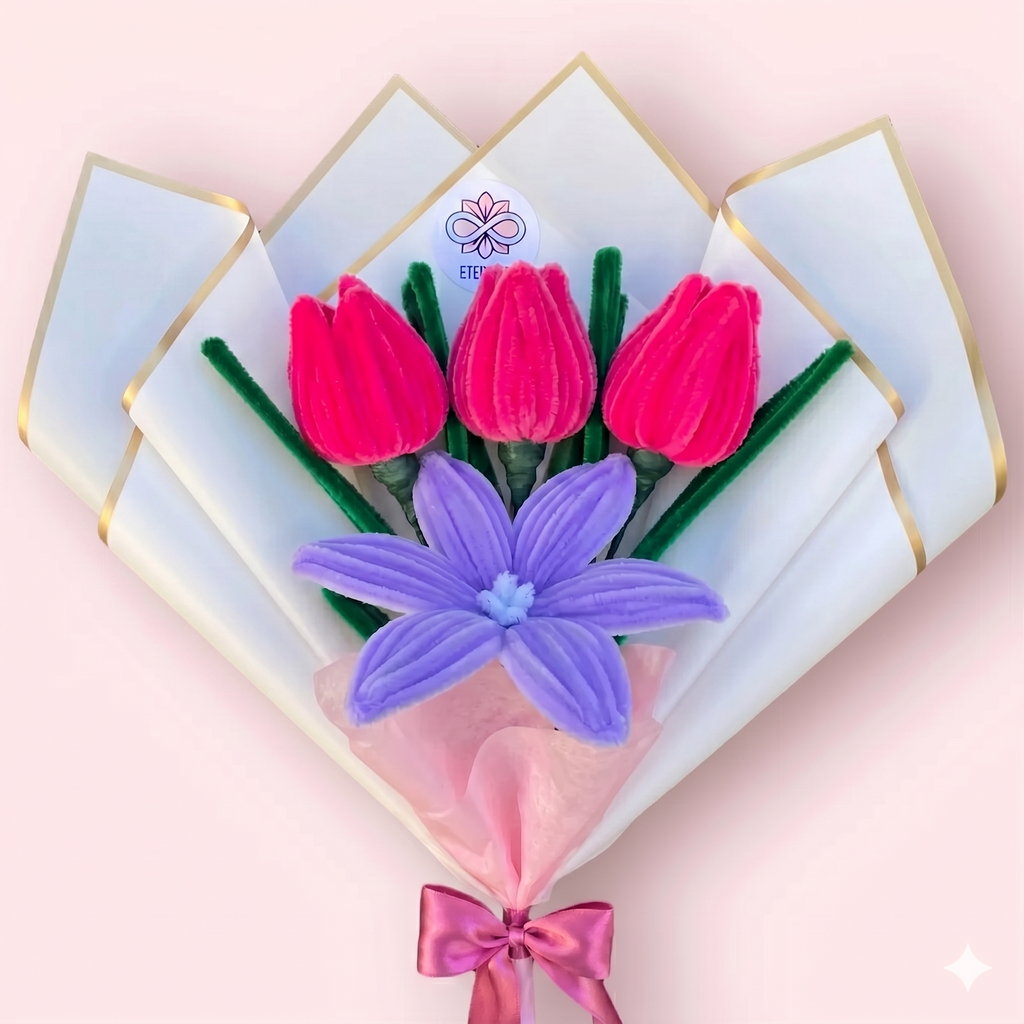 Ramo de 1 Lirio y 3 Tulipanes
