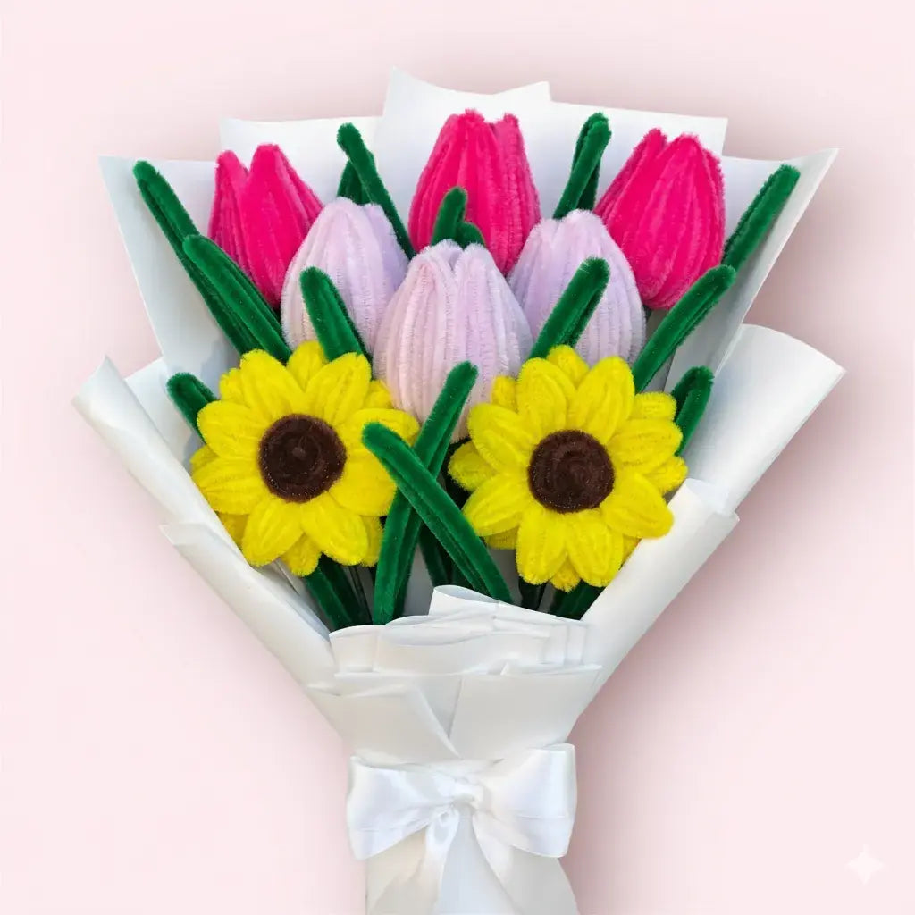 Ramo de 2 Girasoles y 6 Tulipanes
