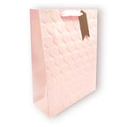 Bolsa de regalo grande con patrón de corazones en relieve en tonos pastel mate blanco, menta, lila y rosa con asas de cinta de raso, Talla L 30x40cm.
