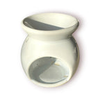 Difusor aromático de cerámica esmaltada modelo clásico para esencias y velas de té, disponible en colores blanco, rosado y azul celeste.
