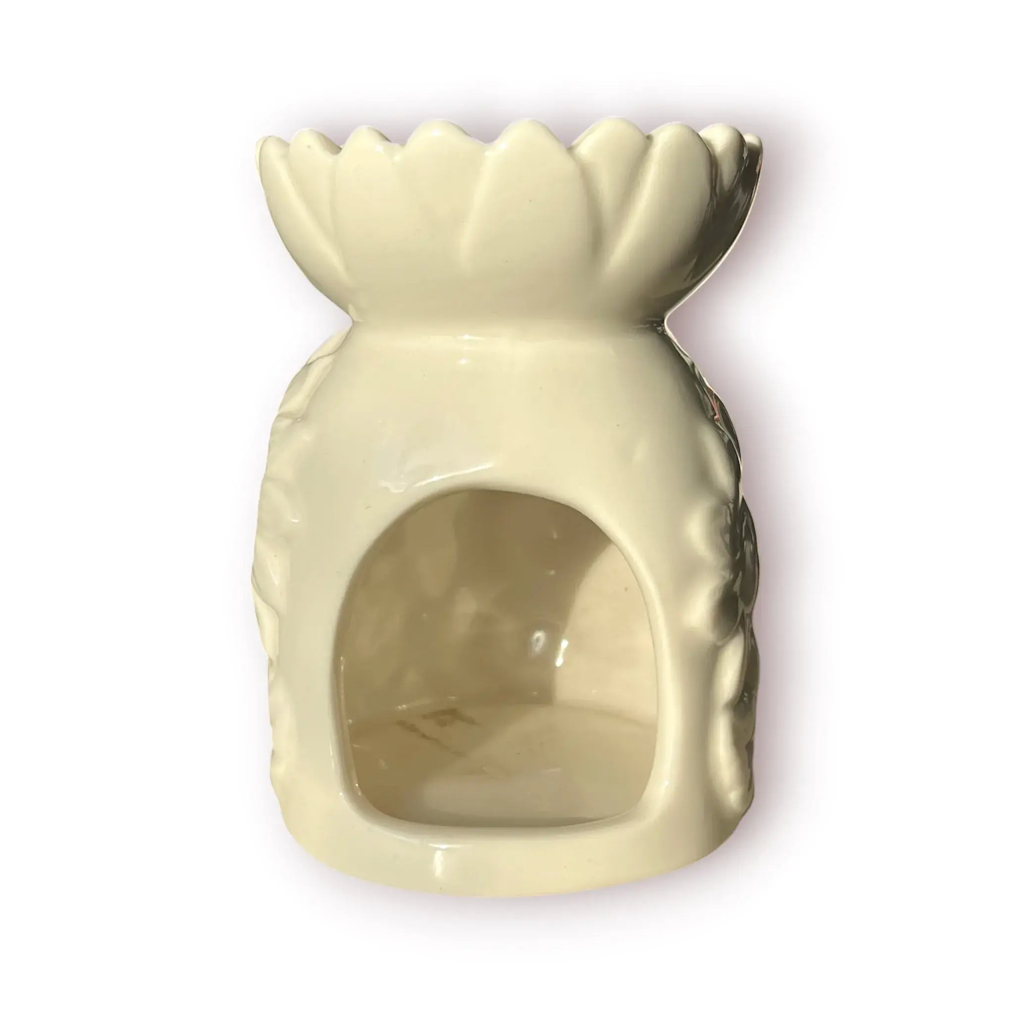 Difusor aromático de cerámica esmaltada con relieve de girasol y cuenco en forma de flor, disponible en colores blanco, café y beige.