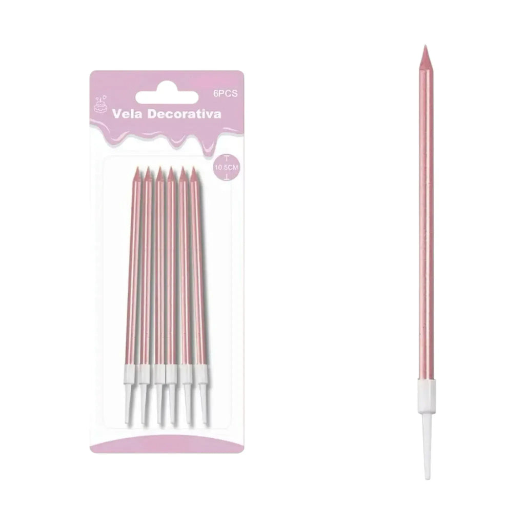 Velas decorativas rectas lisas metalizadas 10,5cm (6 unidades)