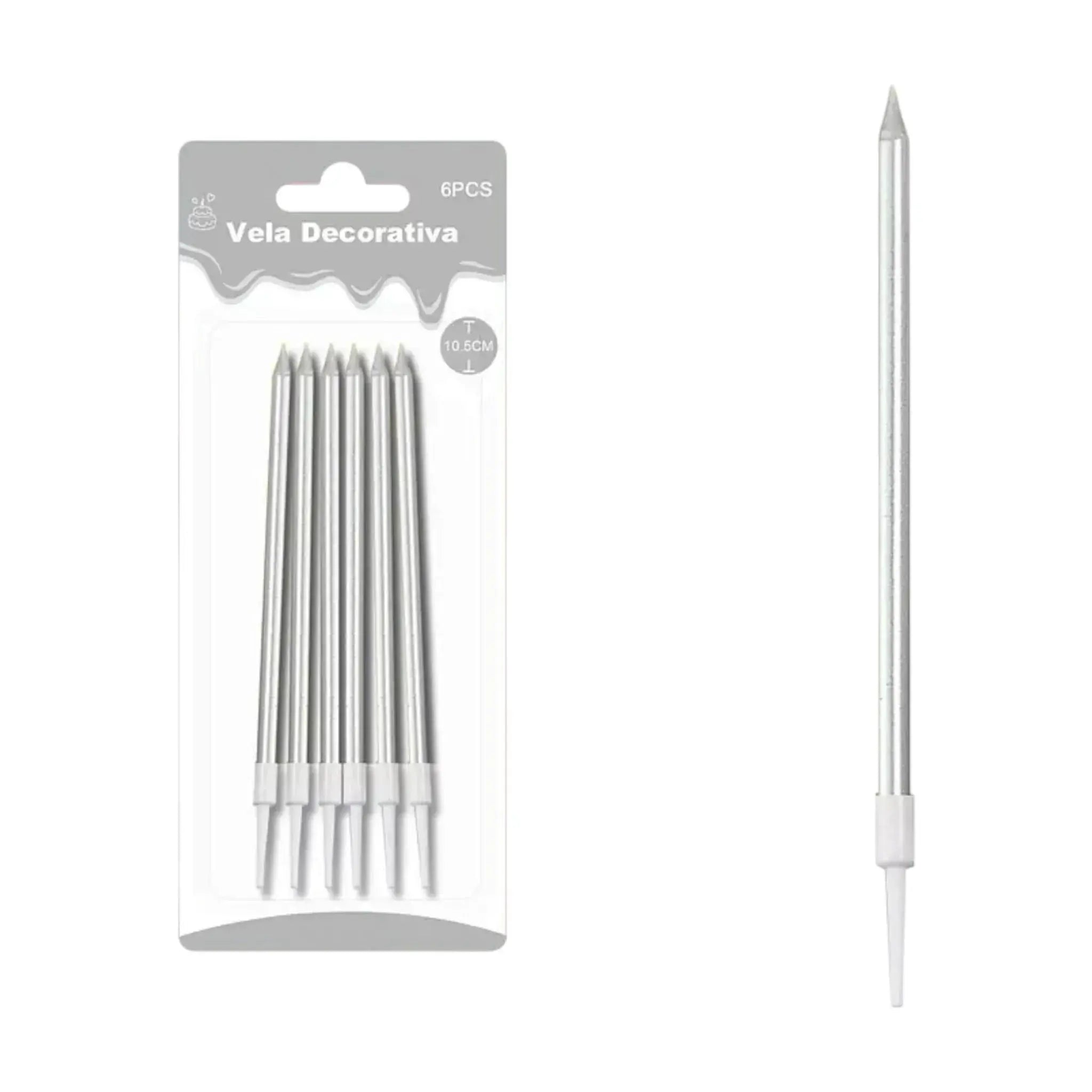 Velas decorativas rectas lisas metalizadas 10,5cm (6 unidades)