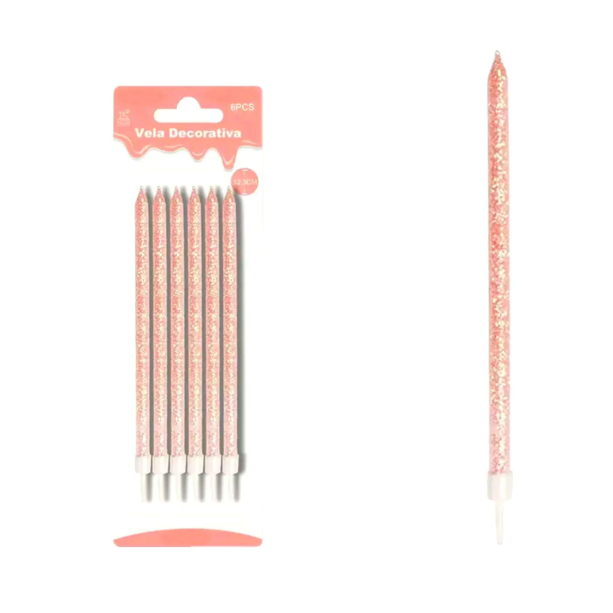 Velas decorativas rectas con glitter 12,3cm (6 unidades)