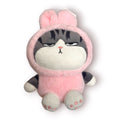 Peluche gato enojado con capucha de conejo rosa 25cm