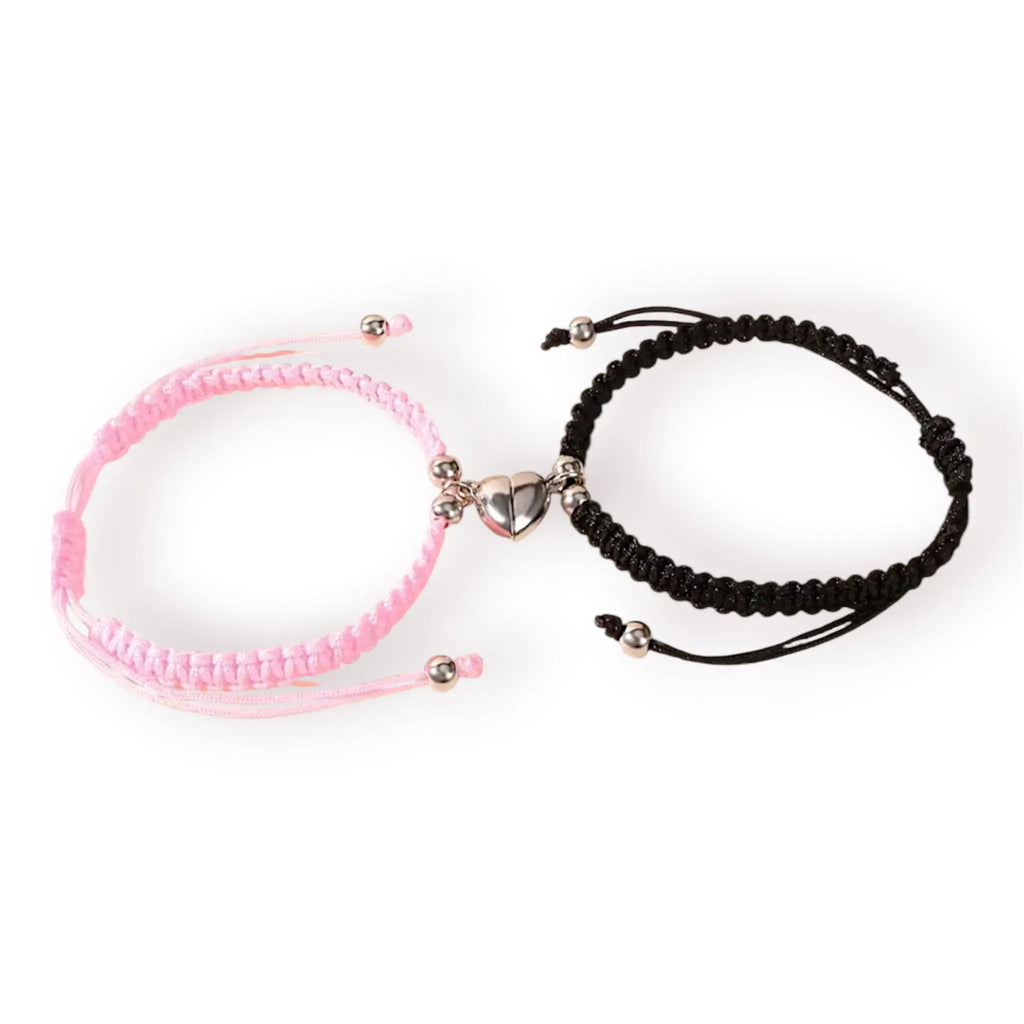 Set pulseras de hilo trenzado y corazón con imán