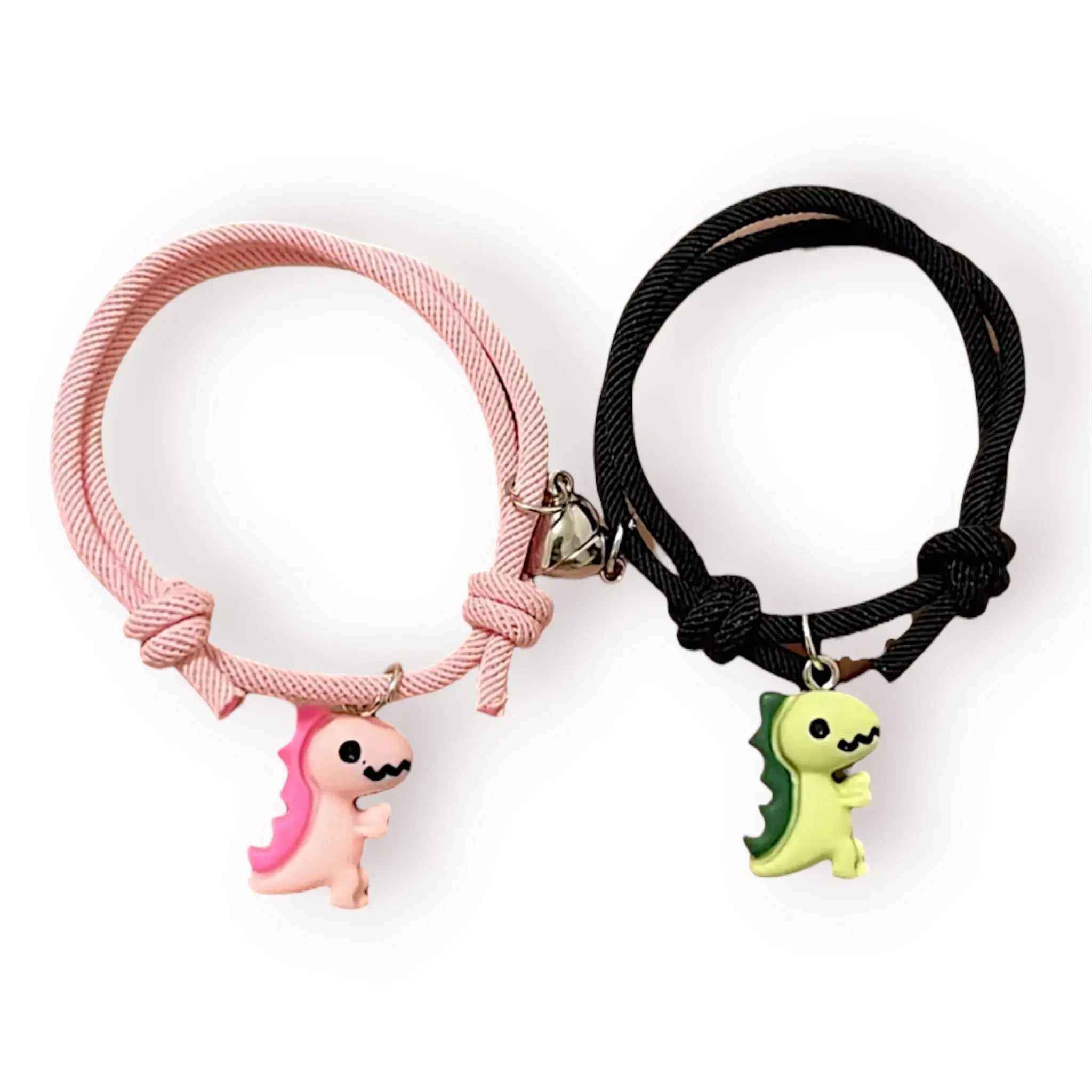 Set pulseras de dinosaurios y corazón con imán