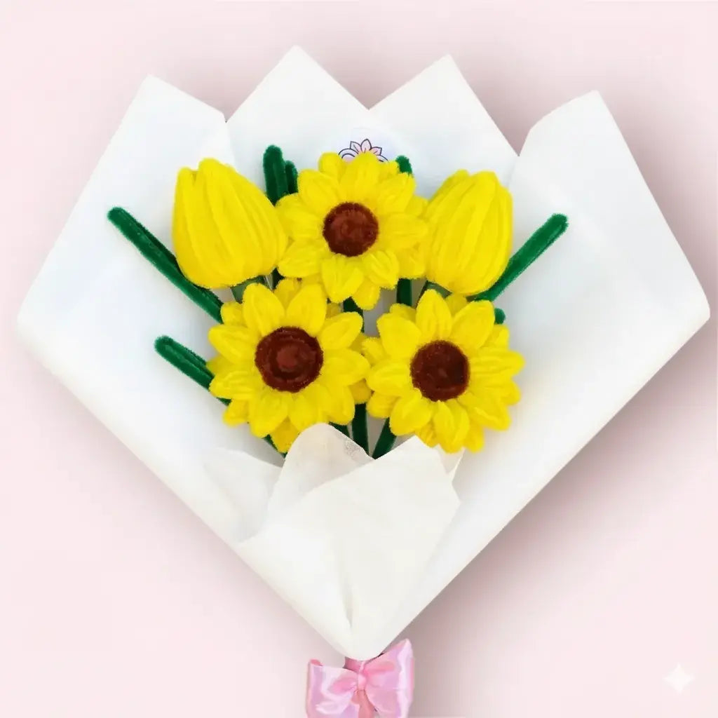 Ramo de 3 girasoles y 2 tulipanes