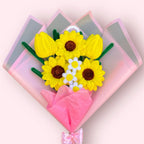 Ramo de 3 girasoles y 2 tulipanes