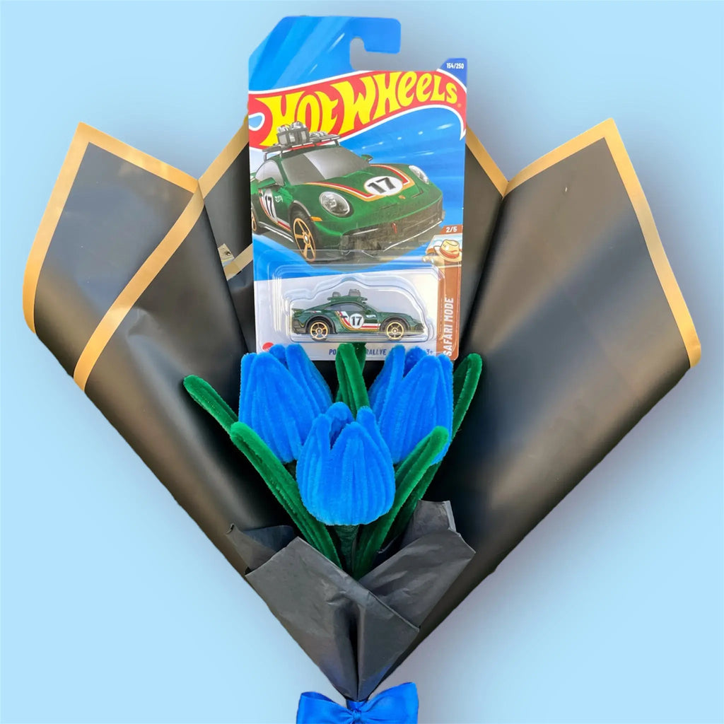 Ramo de Hot Wheels y 3 Tulipanes