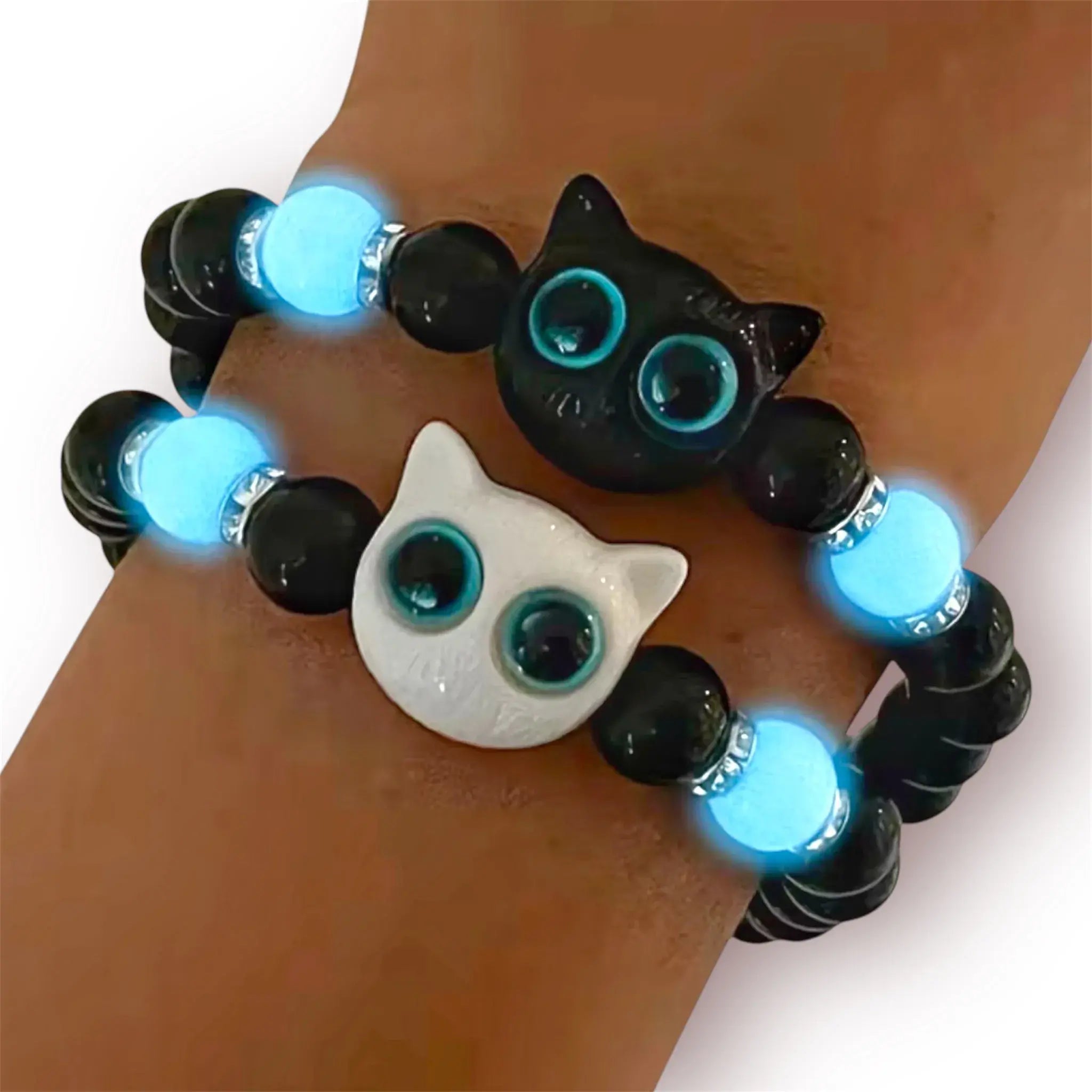 Set pulseras gatos neón